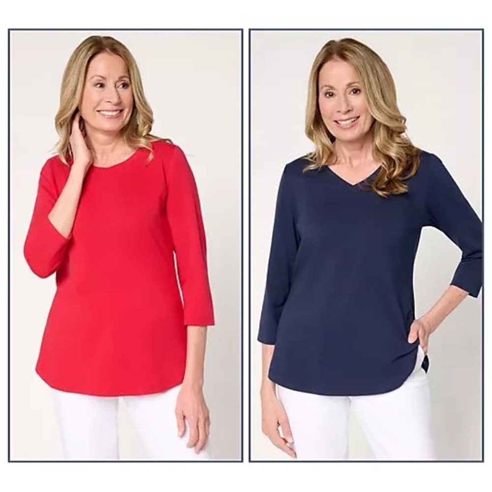 Belle by Kim Gravel TripleLuxe Knit Set of 2 3/4 Sleeve Tops Americana, Size 3X